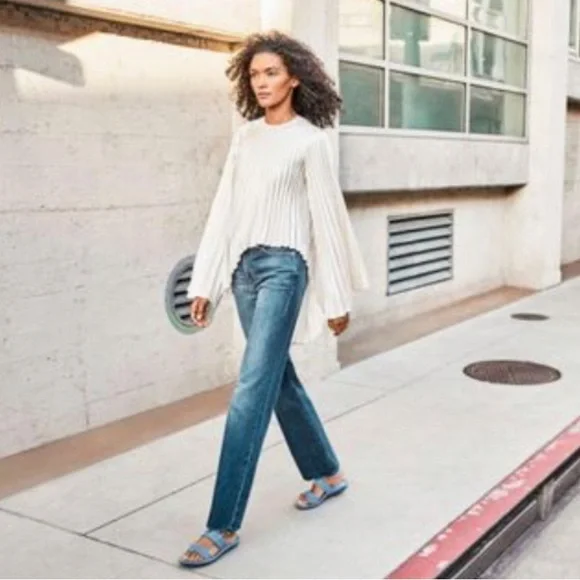 Naturalizer | Summer Blue Leather Sandal Flat - Picture 6 of 6